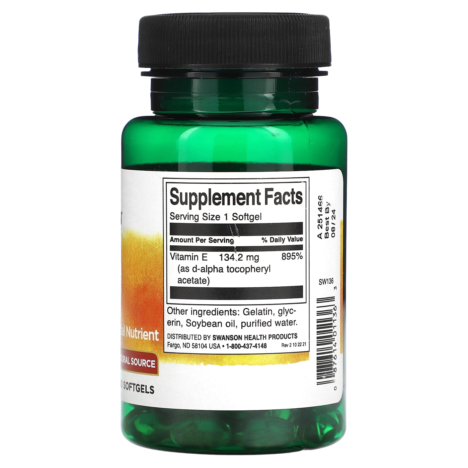 Swanson, Natural Vitamin E, 134.2 mg, 100 Softgels - Image 2