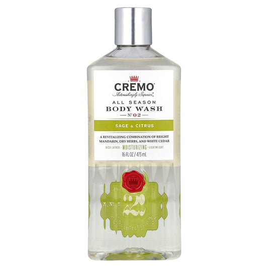 Cremo Sage & Citrus All Season Body Wash, 16 fl oz, Moisturizing & Lightweight - Image 1
