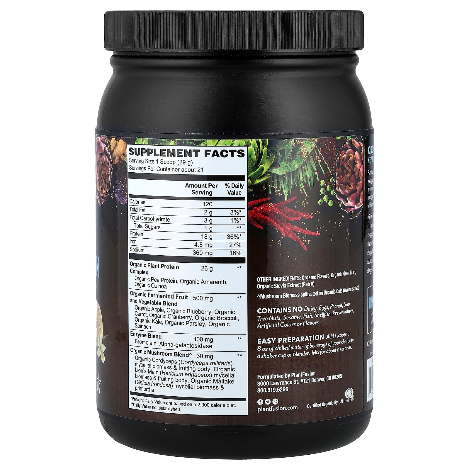 PlantFusion, Organic Plant Protein, Creamy Vanilla Bean, 21.4 oz (609 g) - Image 2