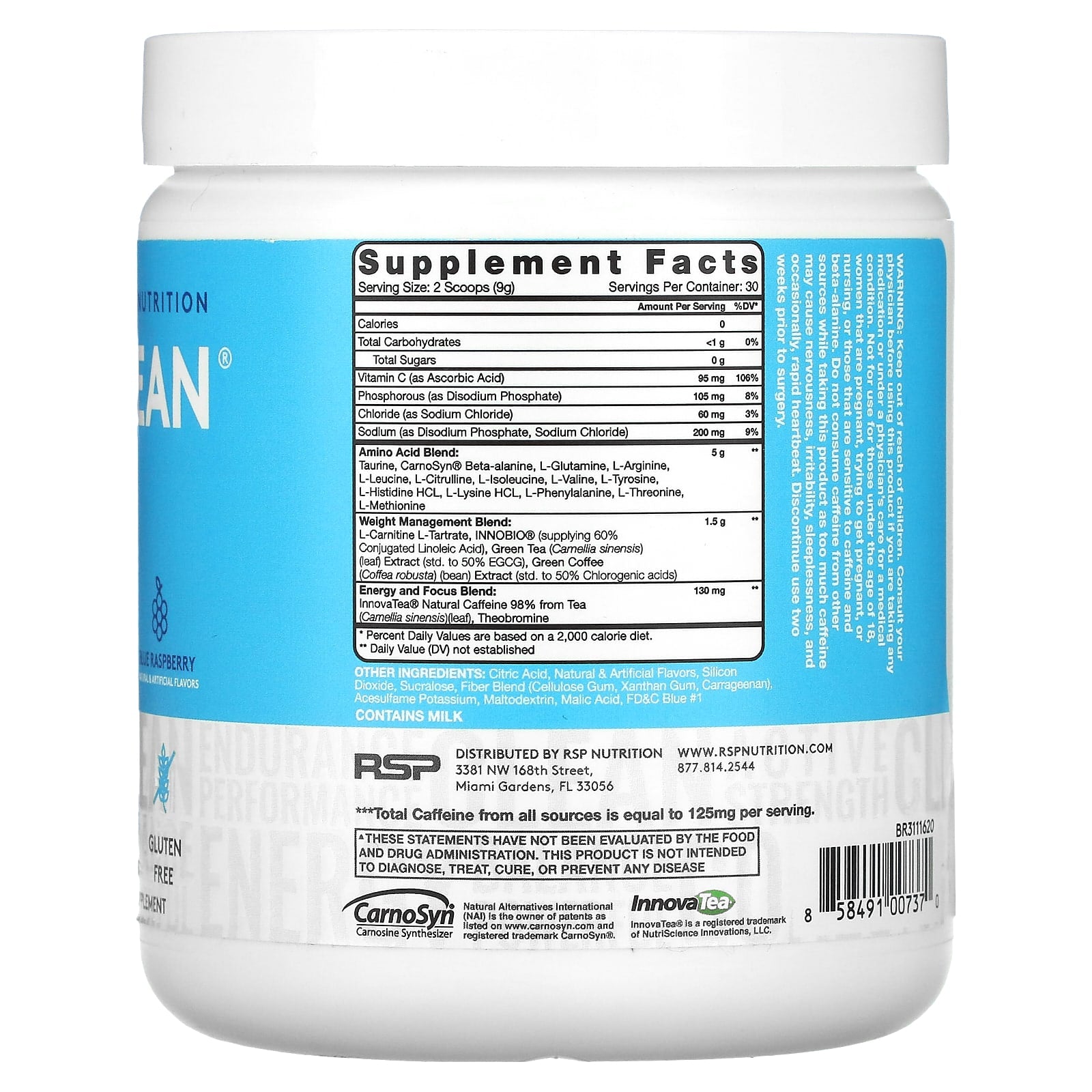 RSP Nutrition, AminoLean, Blue Raspberry, 9.52 oz (270 g) - Image 2