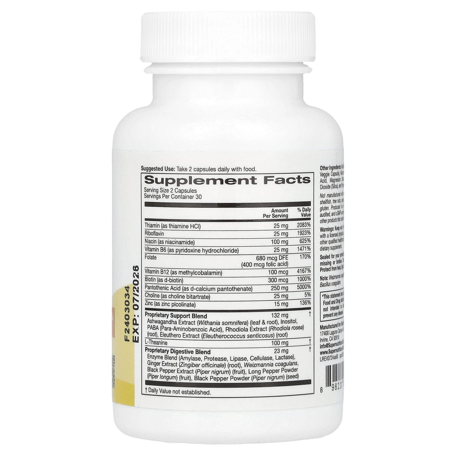 Stress Relief & Energy Support with L-Theanine & Ashwagandha - 60 Capsules - Image 2