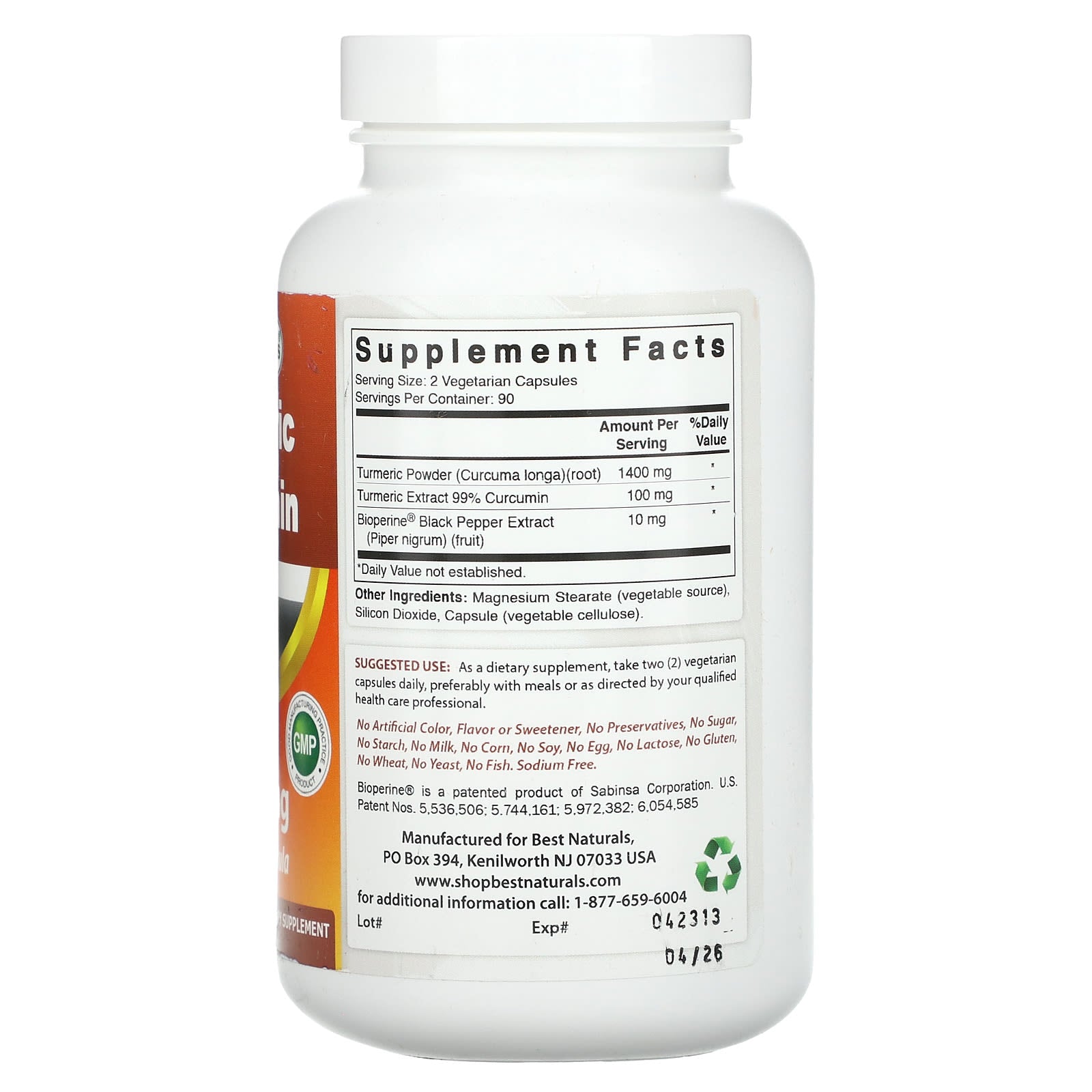 Turmeric Curcumin Supplement 180 Capsules - Best Naturals - Image 2