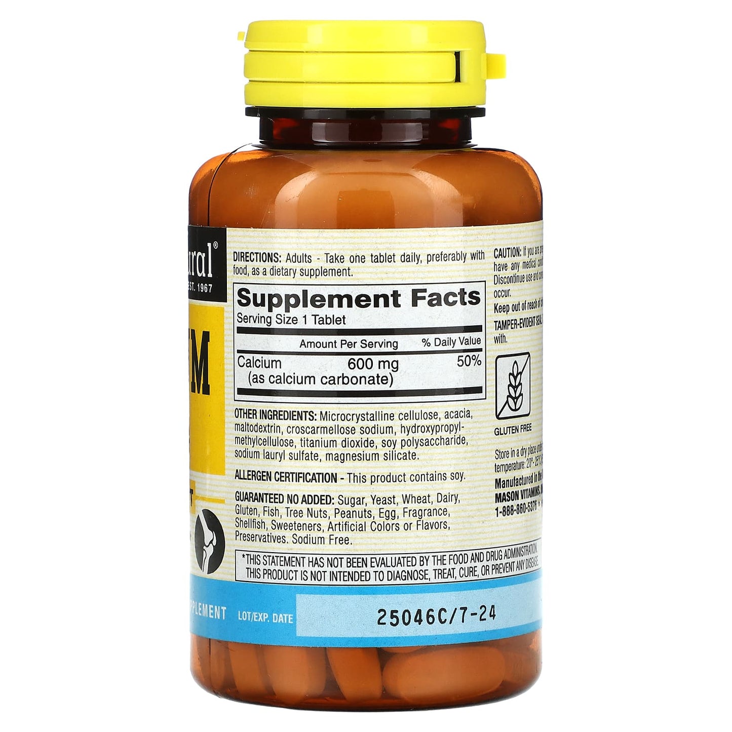 Mason Natural, Calcium, 600 mg, 100 Tablets - Image 2