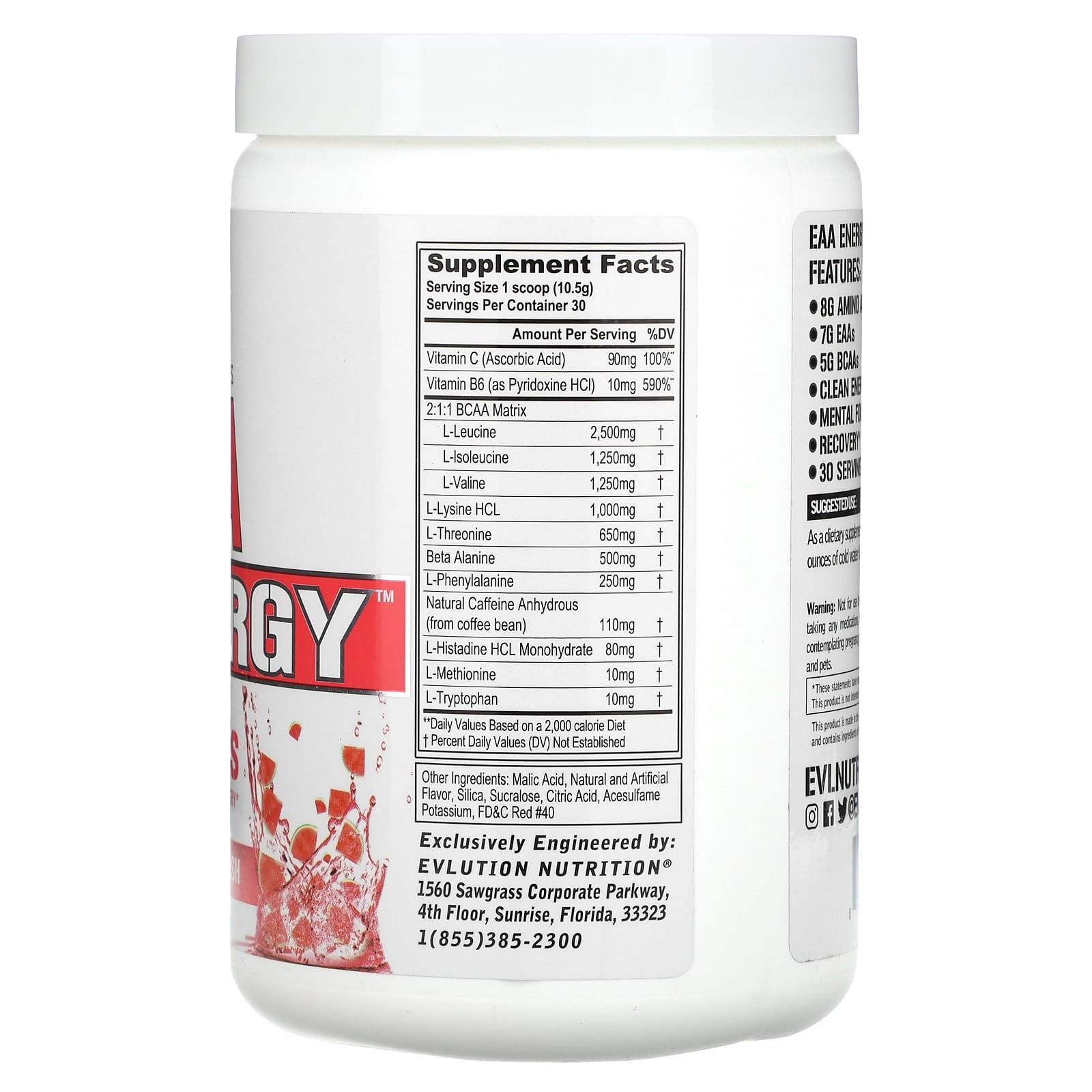 EVLution Nutrition EAA Energy Watermelon Splash, Muscle Recovery & Clean Energy - Image 2