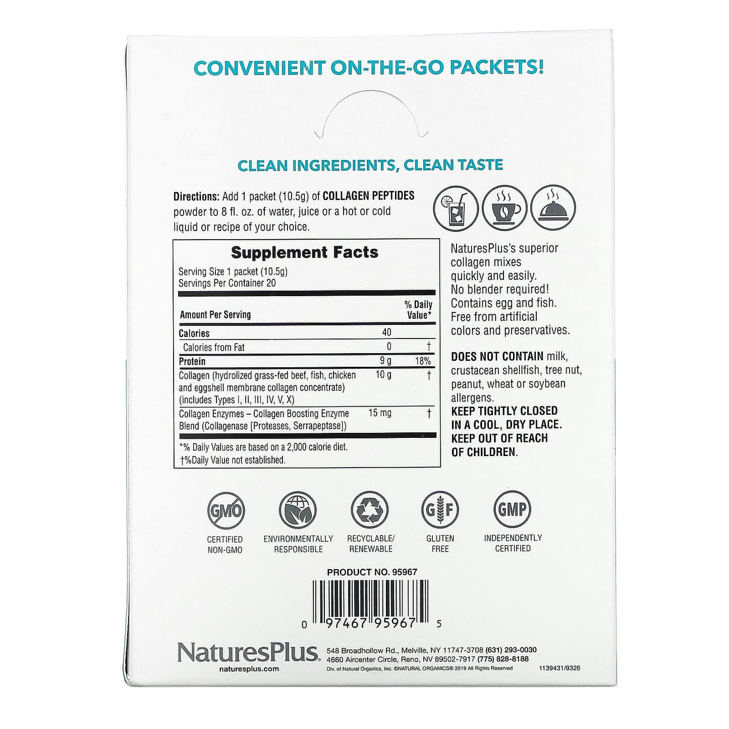 NaturesPlus, Collagen Peptides, 20 Stick Packets, 0.37 oz (10.5 g) Each - Image 2