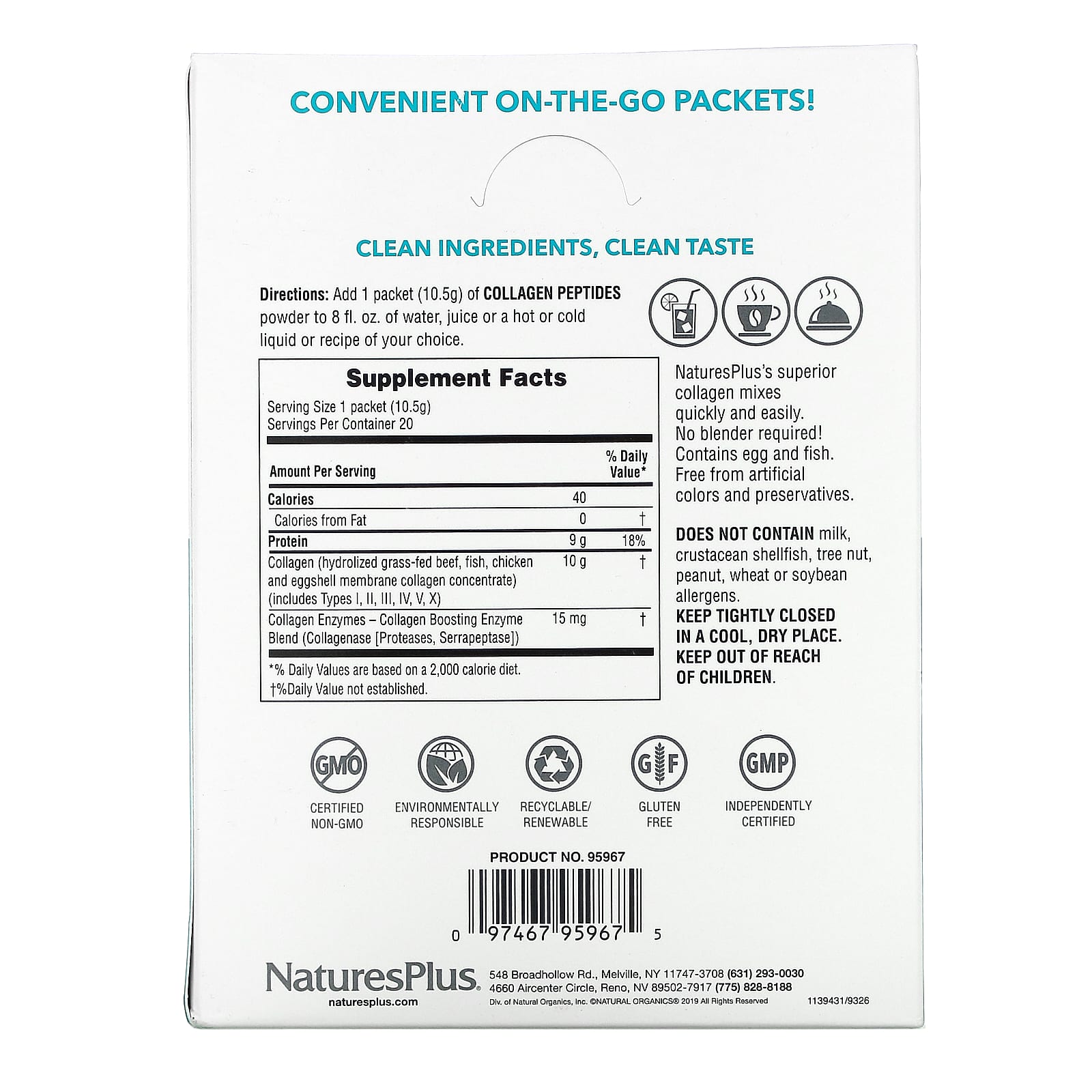 NaturesPlus, Collagen Peptides, 20 Stick Packets, 0.37 oz (10.5 g) Each - Image 2