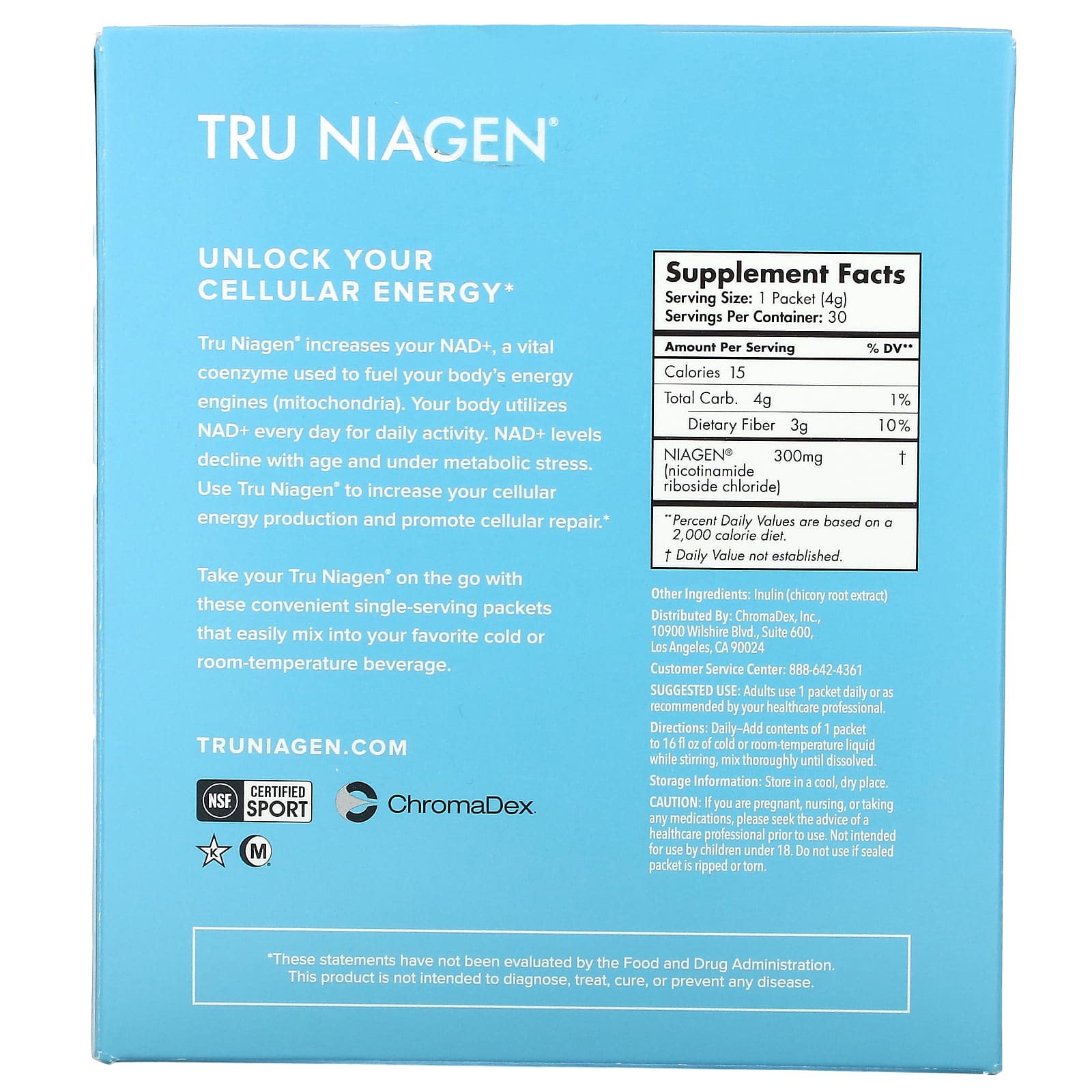 Tru Niagen, Increases NAD+, Nicotinamide Riboside, Unflavored, 30 Packets, 0.14 oz (4 g) Each - Image 2