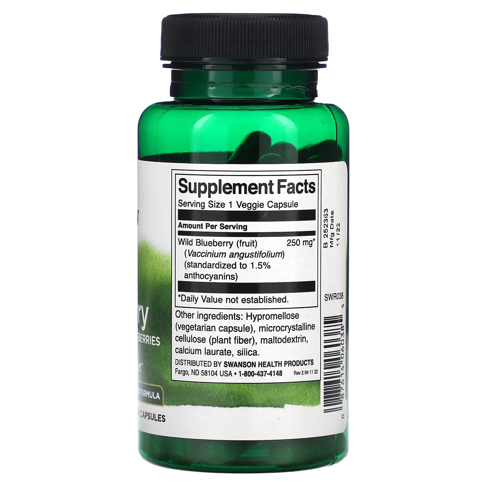 Swanson, Wild Blueberry with Whole Wild Blueberries, 250 mg, 90 Veggie Capsules - Image 2