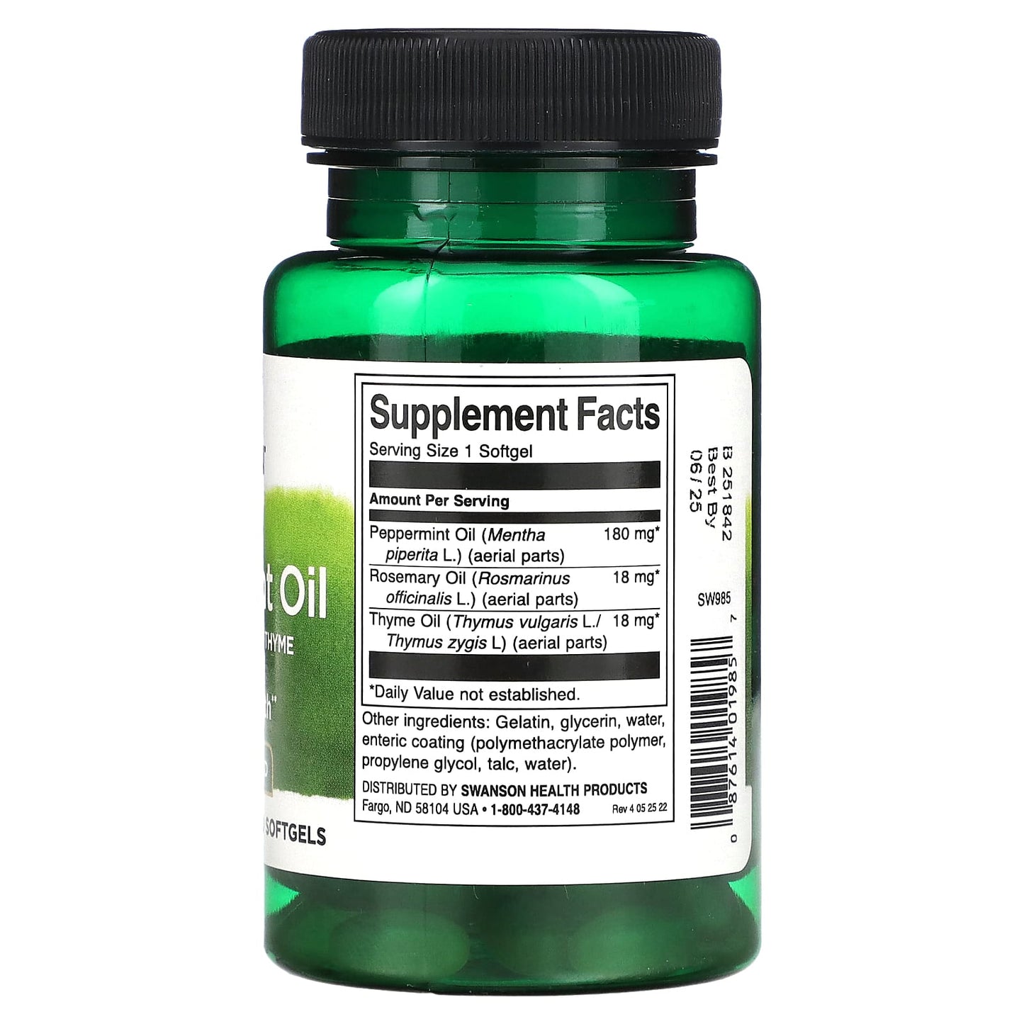 Swanson, Peppermint Oil with Rosemary and Thyme, 100 Softgels - Image 2