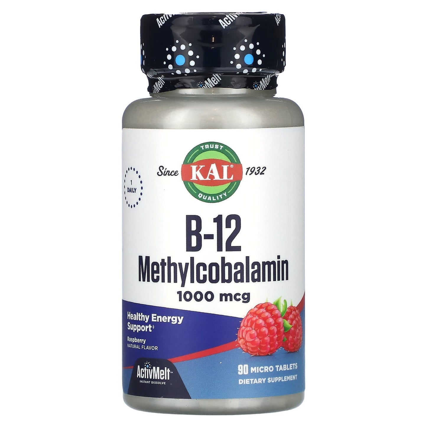 KAL, B-12 Methylcobalamin, Raspberry, 1,000 mcg, 90 Micro Tablets - Image 1
