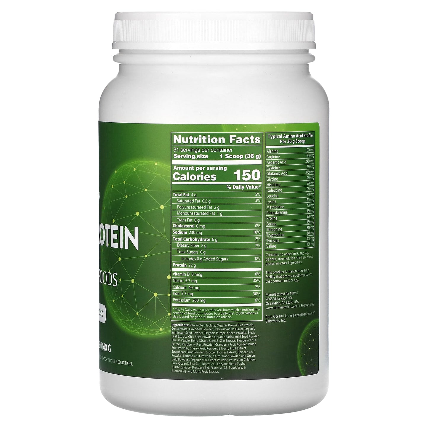 MRM Nutrition, Veggie Protein with Superfoods, Vanilla, 2.5 lb (1,140 g) - Image 2