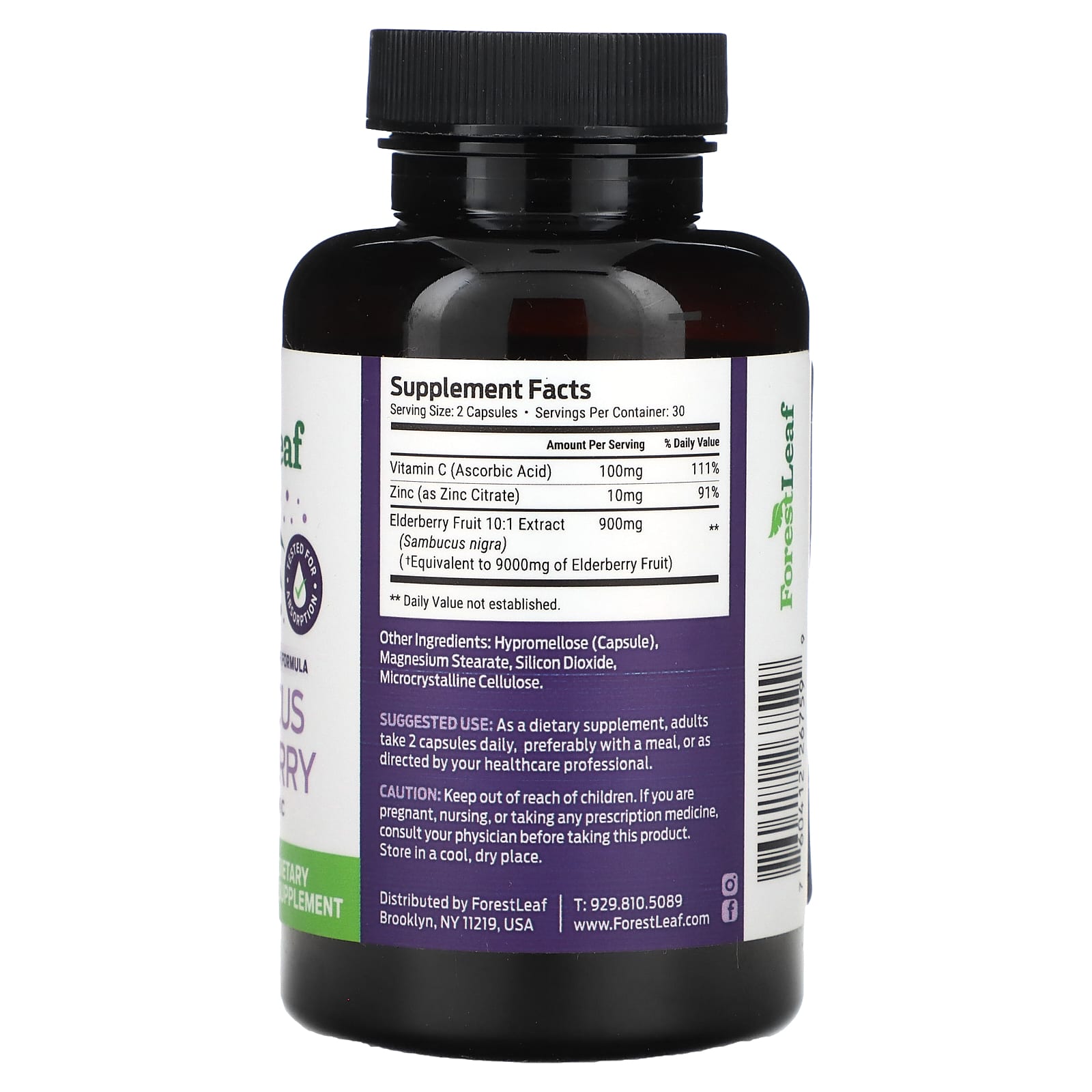 Advanced Sambucus Elderberry Supplement with Zinc & Vitamin C - 9,000 mg - 60 Capsules - Image 2