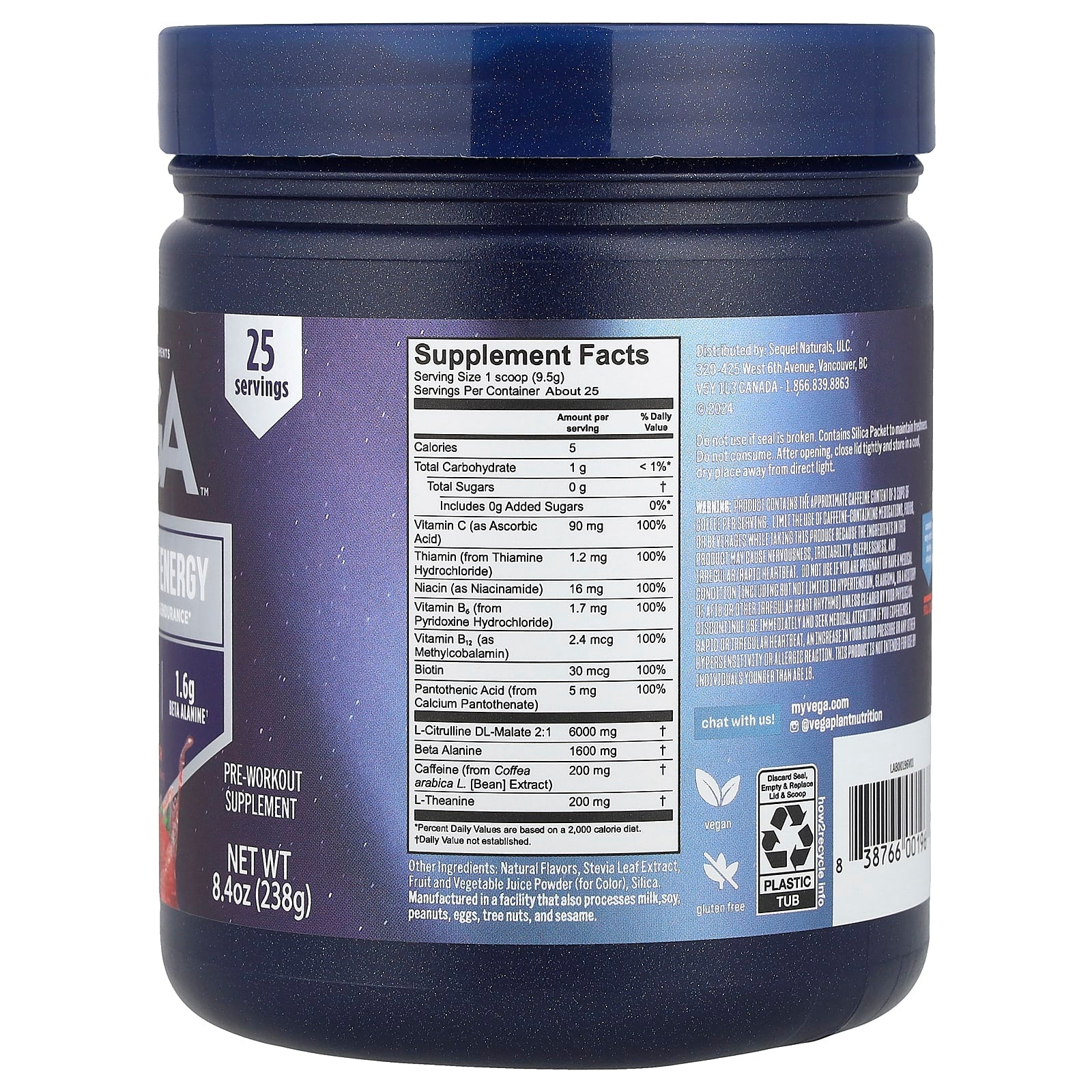 Vega, Pre-Workout Energy, Fruit Punch, 8.4 oz (238 g) - Image 2