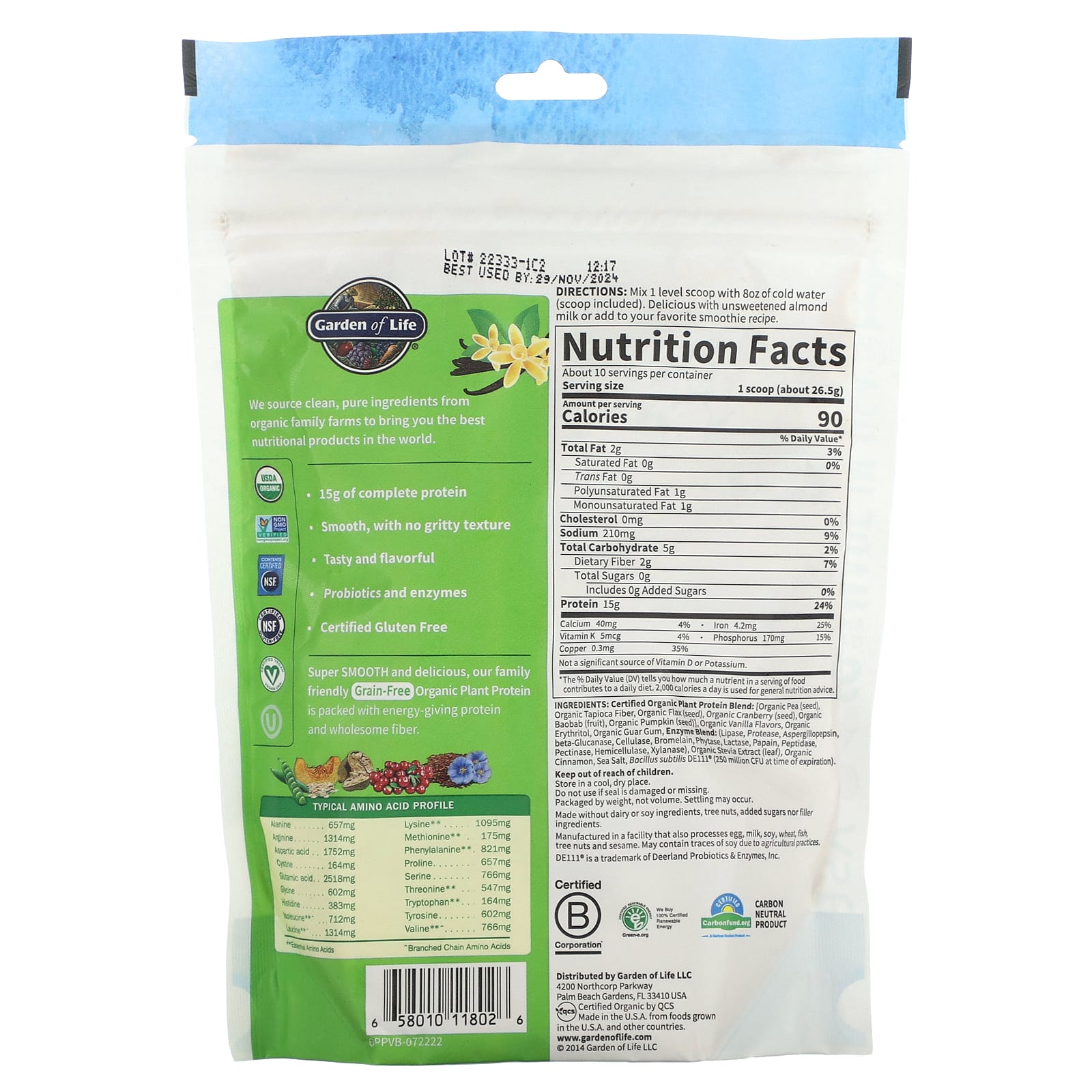 Organic Plant-Based Protein Powder by Garden of Life, Smooth Vanilla - Image 2