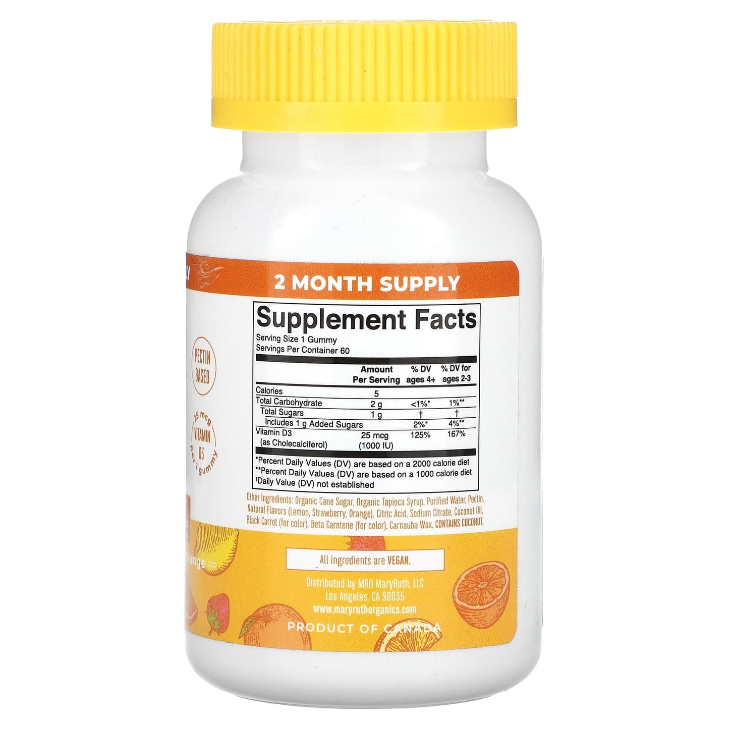 MaryRuth's, Vitamin D3 Gummies, Lemon, Strawberry and Orange, 25 mcg, 60 Gummies - Image 2