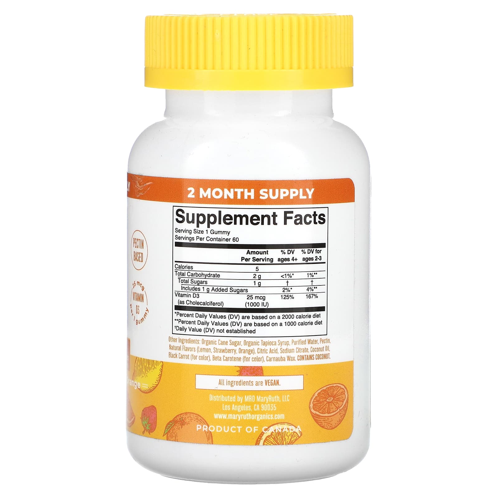 MaryRuth's, Vitamin D3 Gummies, Lemon, Strawberry and Orange, 25 mcg, 60 Gummies - Image 2