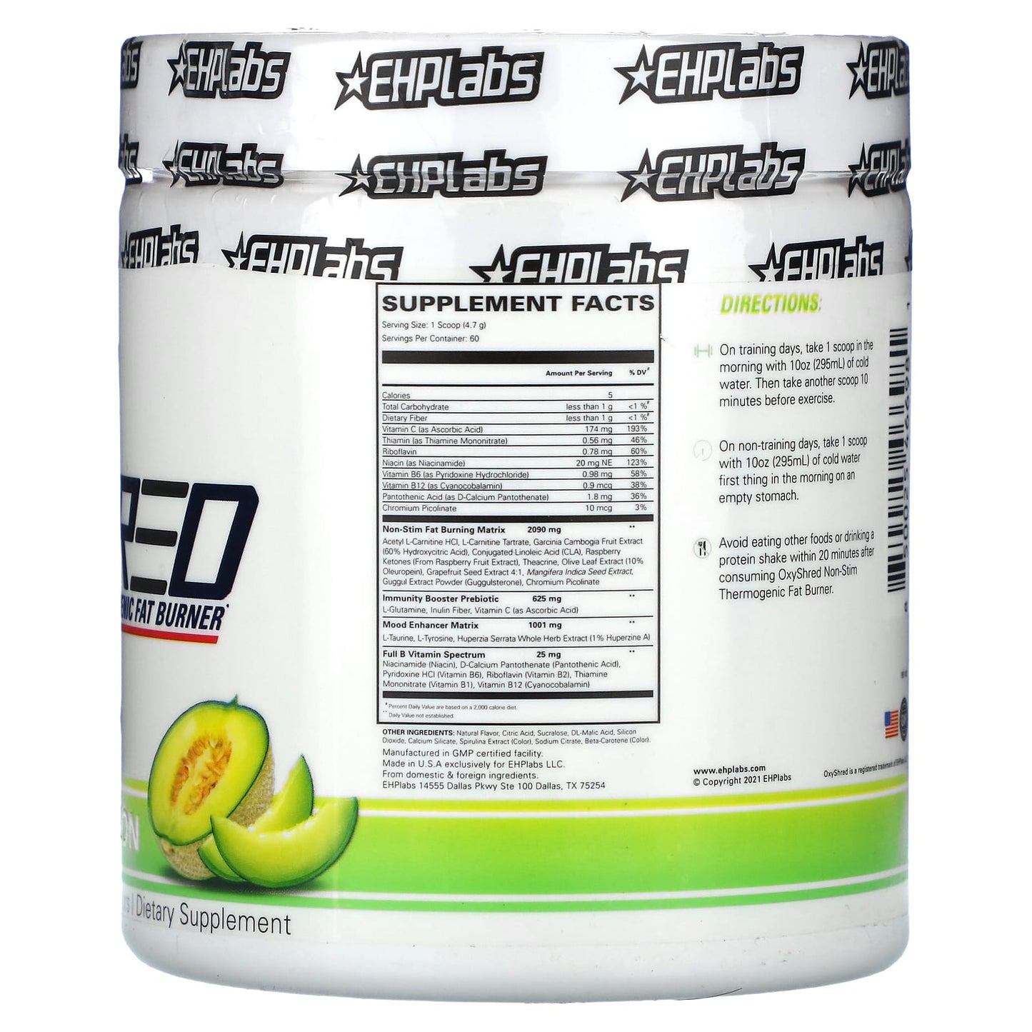 EHPlabs Non-Stim OxyShred Thermogenic Fat Burner, Honeydew Melon - 9.9 oz - Image 2