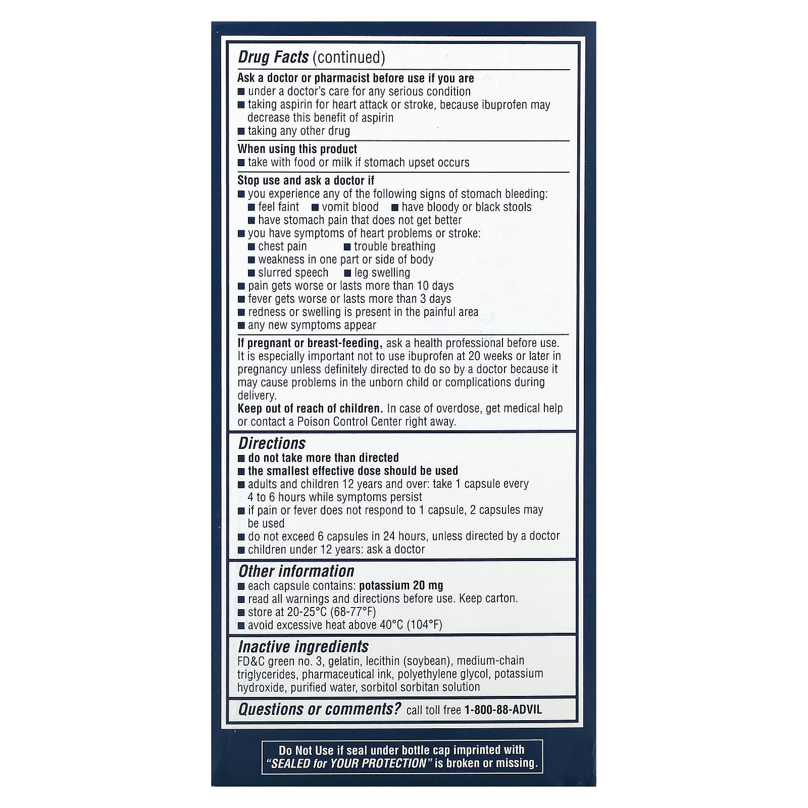 Advil Liquid Filled Capsules 200mg Pain Relief for Adults and Children - Image 2