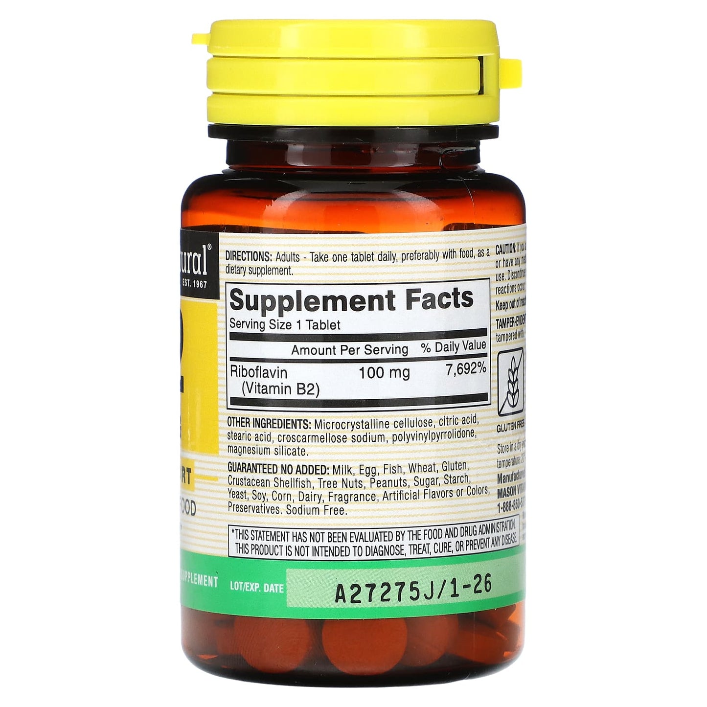 Mason Natural, Vitamin B-2, 100 mg , 100 Tablets - Image 2