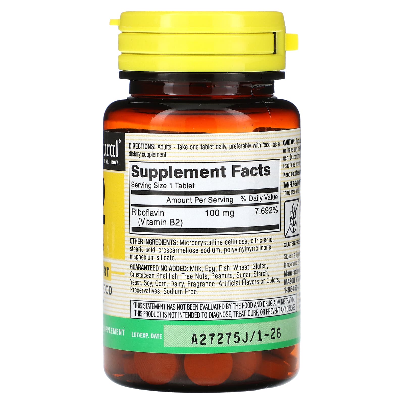 Mason Natural, Vitamin B-2, 100 mg , 100 Tablets - Image 2