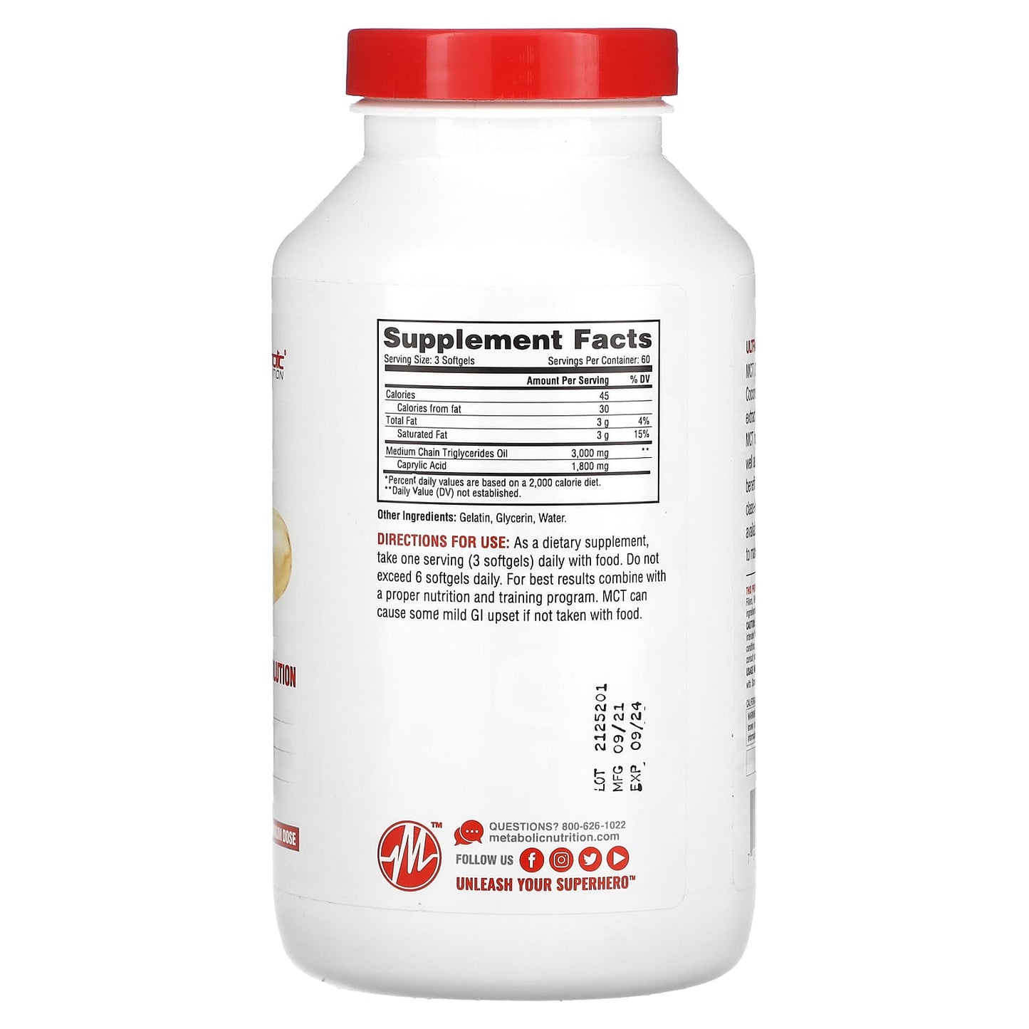 Metabolic Nutrition, MCT 3000, 180 Softgets (1,000 mg per Softgel)