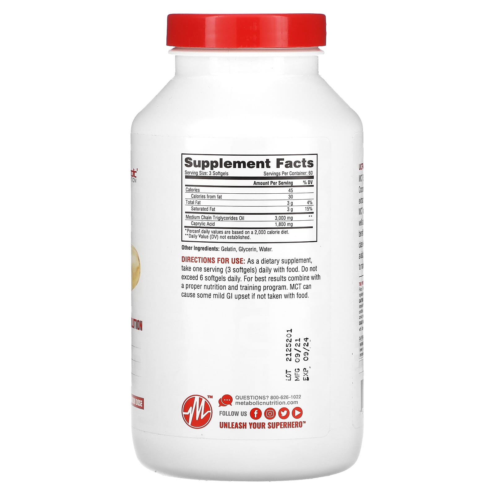 Metabolic Nutrition, MCT 3000, 180 Softgets (1,000 mg per Softgel)