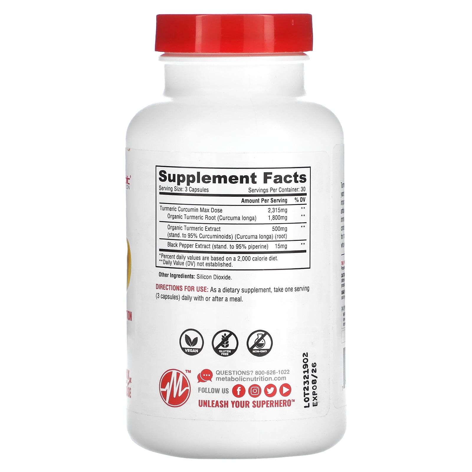 Metabolic Nutrition, Turmeric, 90 Capsules - Image 2