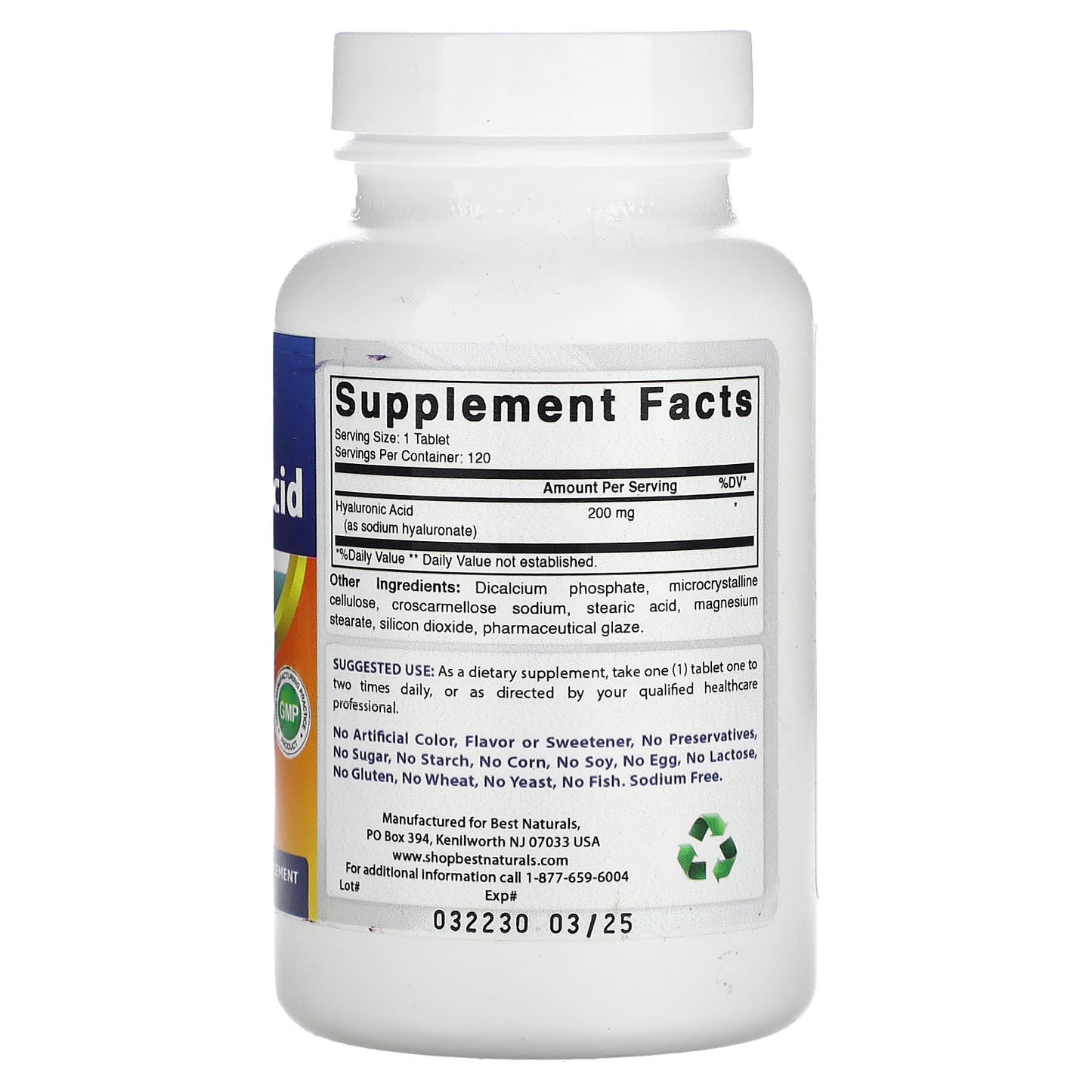 Best Naturals Hyaluronic Acid Supplement, 200 mg, 120 Tablets - Image 2