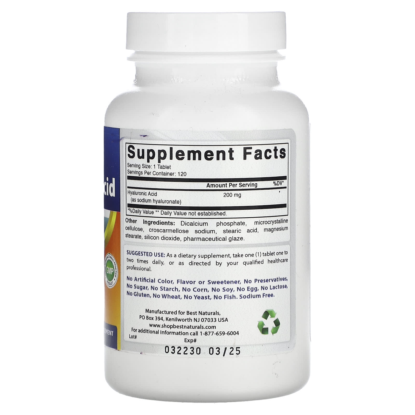 Best Naturals Hyaluronic Acid Supplement, 200 mg, 120 Tablets - Image 2