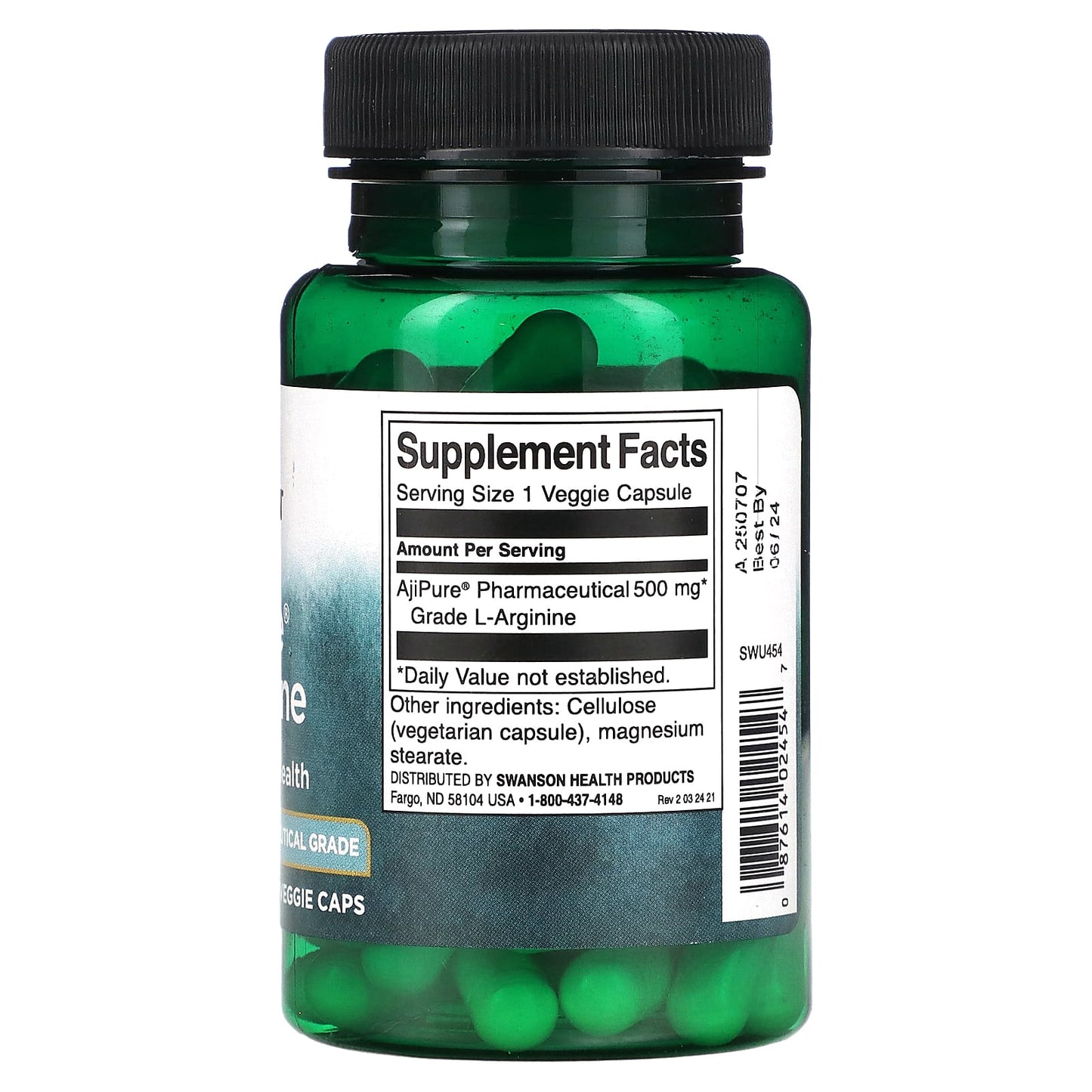 Swanson, AjiPure L-Arginine, 500 mg, 60 Veggie Caps - Image 2
