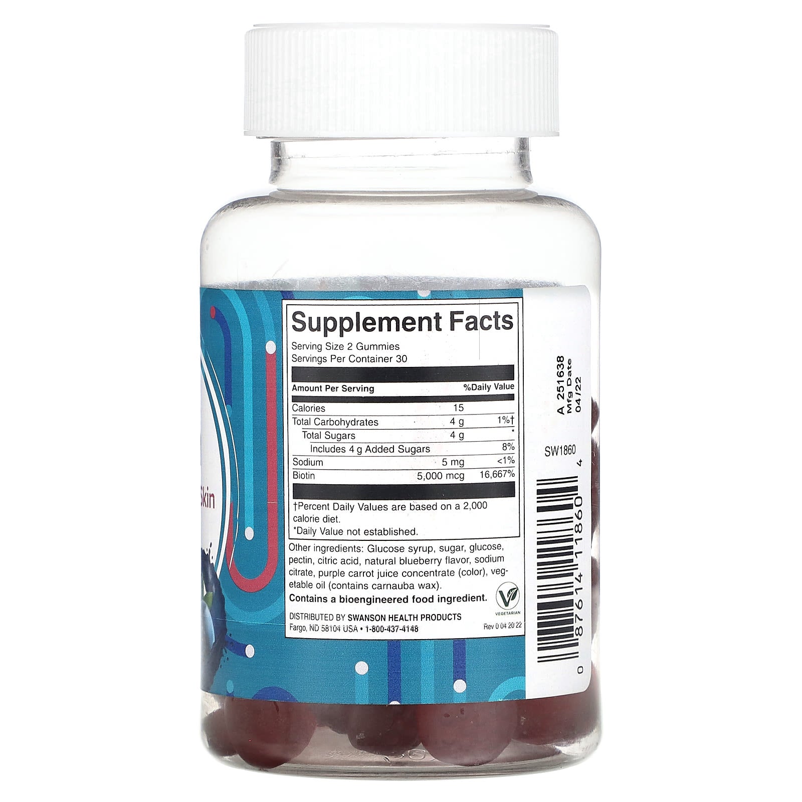 Swanson, Biotin, Blueberry, 60 Gummies - Image 2