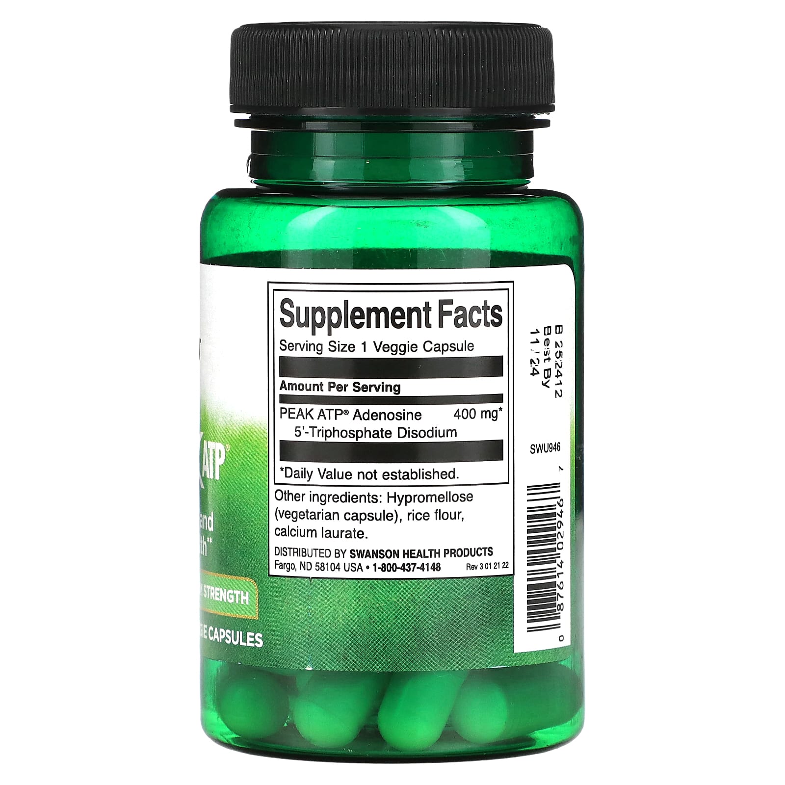 Swanson, Peak ATP, Maximum Strength, 400 mg, 30 Veggie Capsules - Image 2