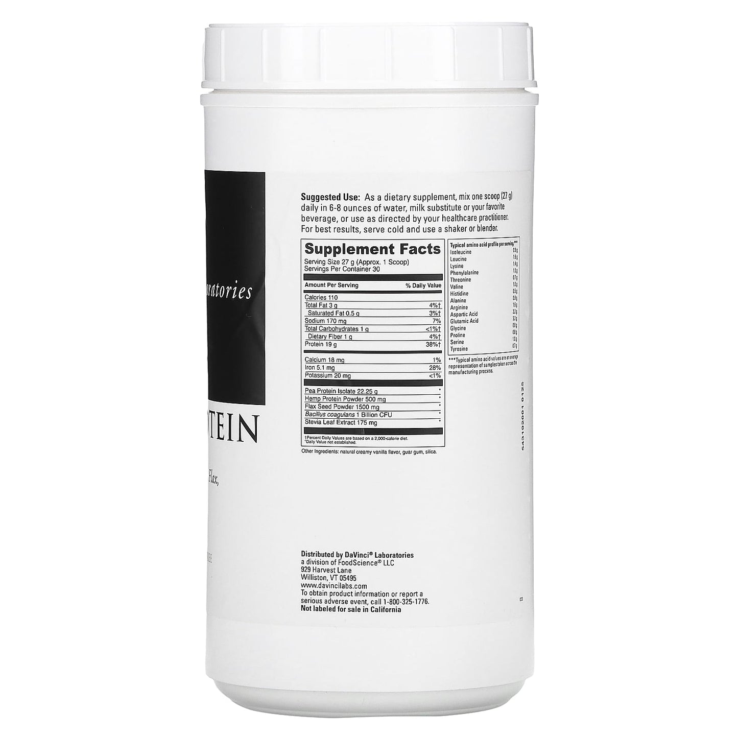 DaVinci Laboratories Vegan Protein Creamy Vanilla Powder 810g - Image 2