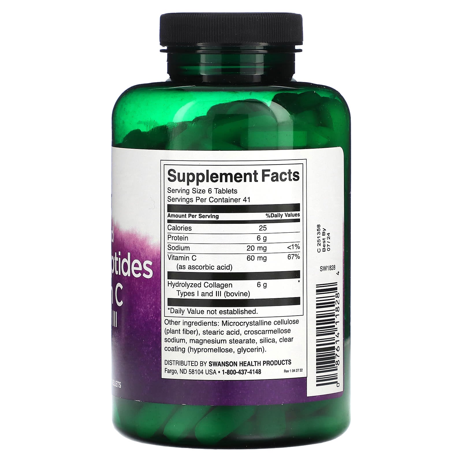Swanson, Hydrolyzed Collagen Peptides + Vitamin C, 250 Tablets