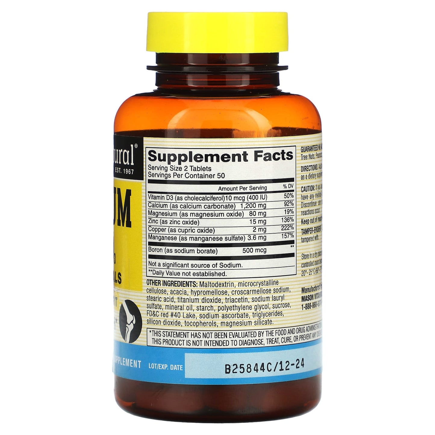 Mason Natural, Calcium 600 + Vitamin D3, 100 Tablets - Image 2