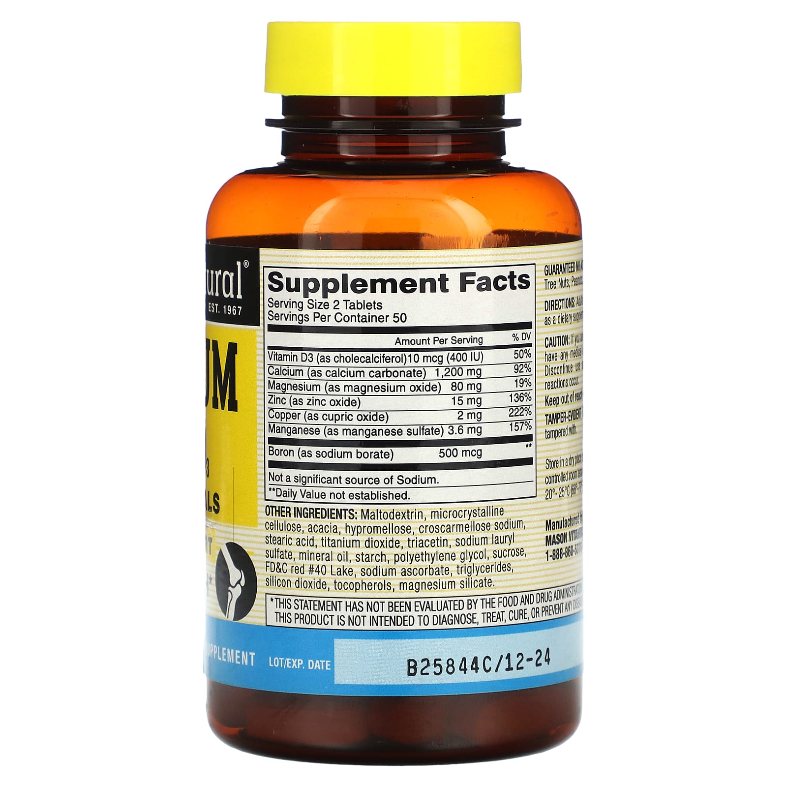 Mason Natural, Calcium 600 + Vitamin D3, 100 Tablets - Image 2