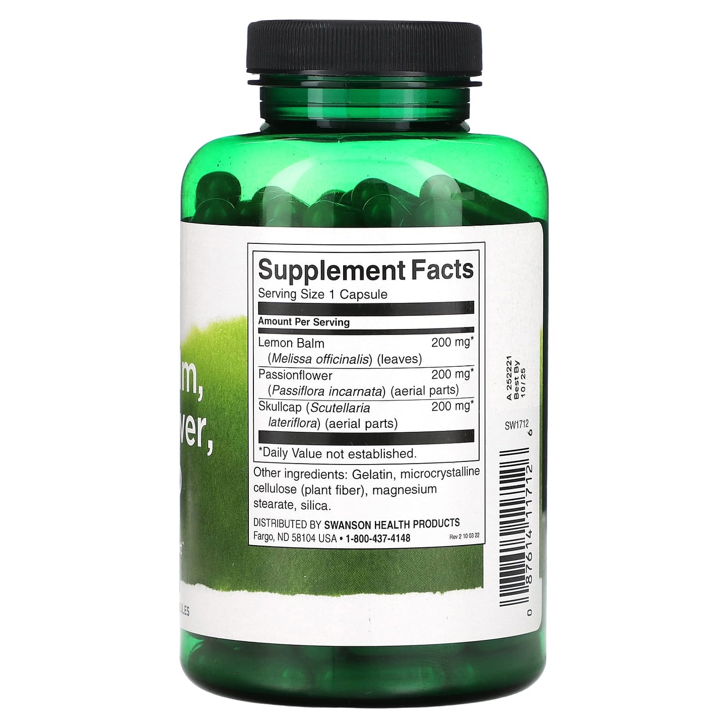 Swanson, Lemon Balm, Passionflower, Skullcap Complex, 180 Capsules - Image 2