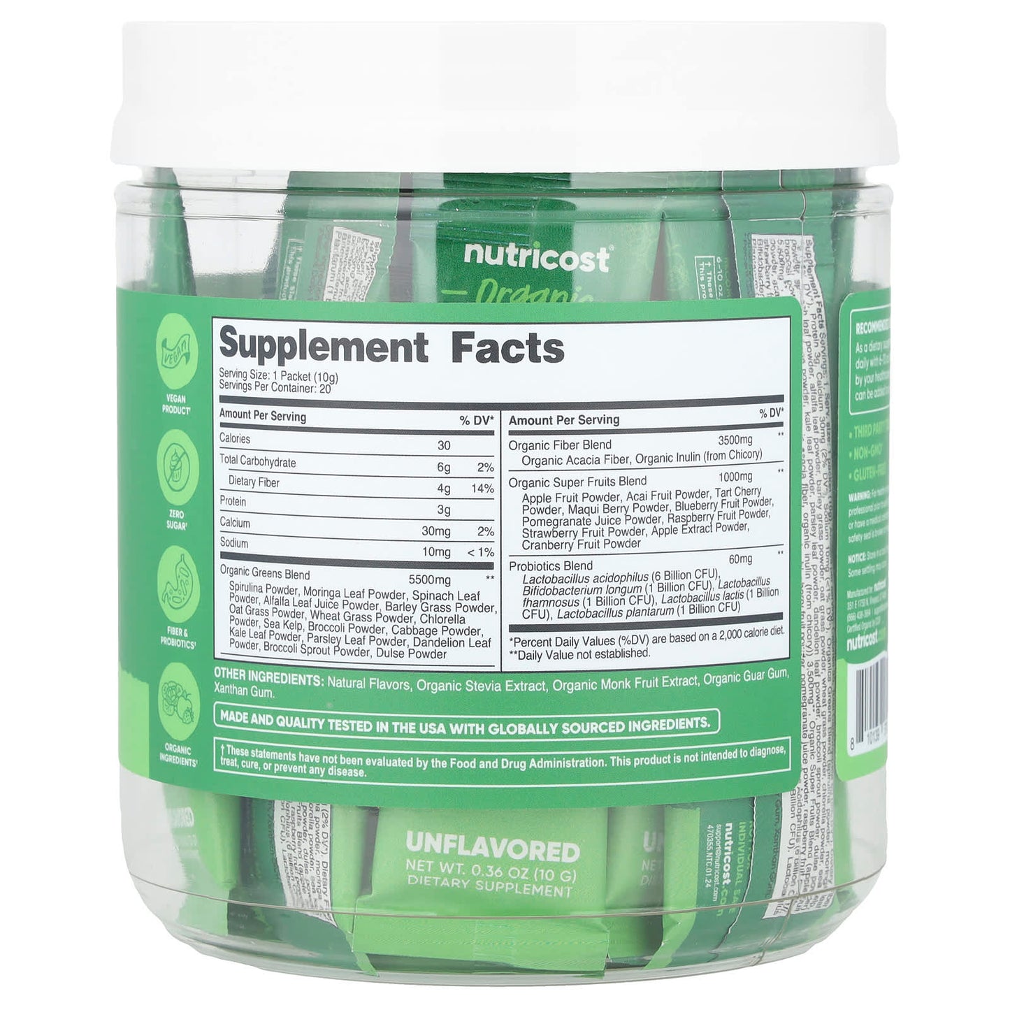 Nutricost, Organic Super Greens, Unflavored, 20 Stick Packs, 0.36 oz (10 g) Each - Image 2