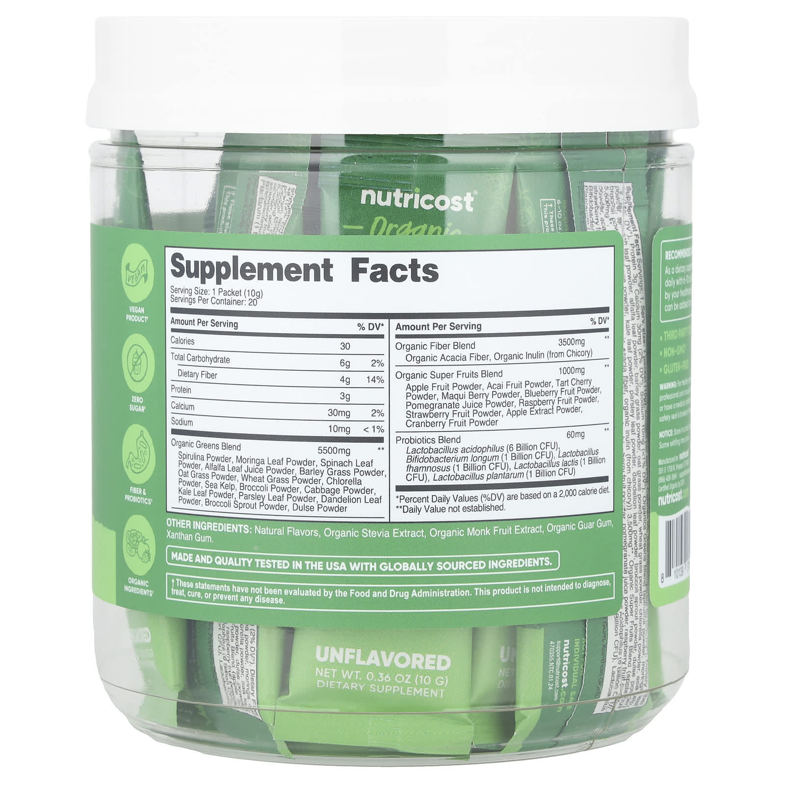 Nutricost, Organic Super Greens, Unflavored, 20 Stick Packs, 0.36 oz (10 g) Each - Image 2