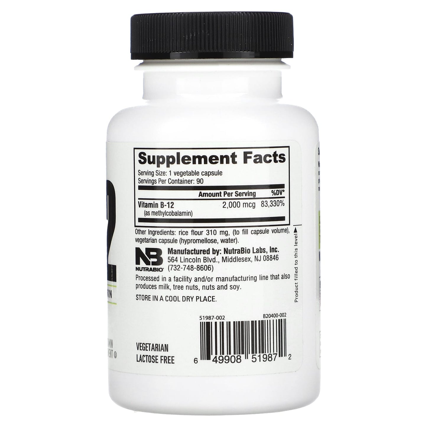 NutraBio, Vitamin B-12, 2,000 mcg, 90 Capsules - Image 2