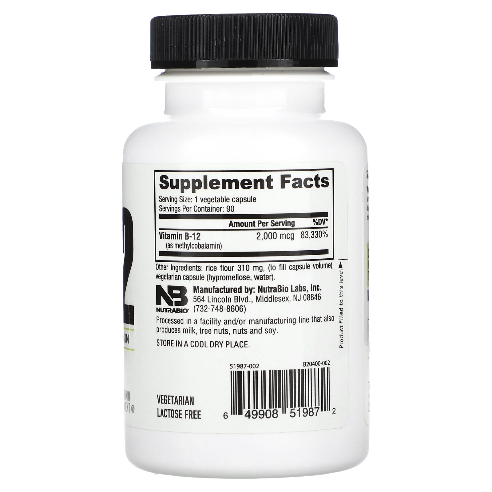 NutraBio, Vitamin B-12, 2,000 mcg, 90 Capsules - Image 2
