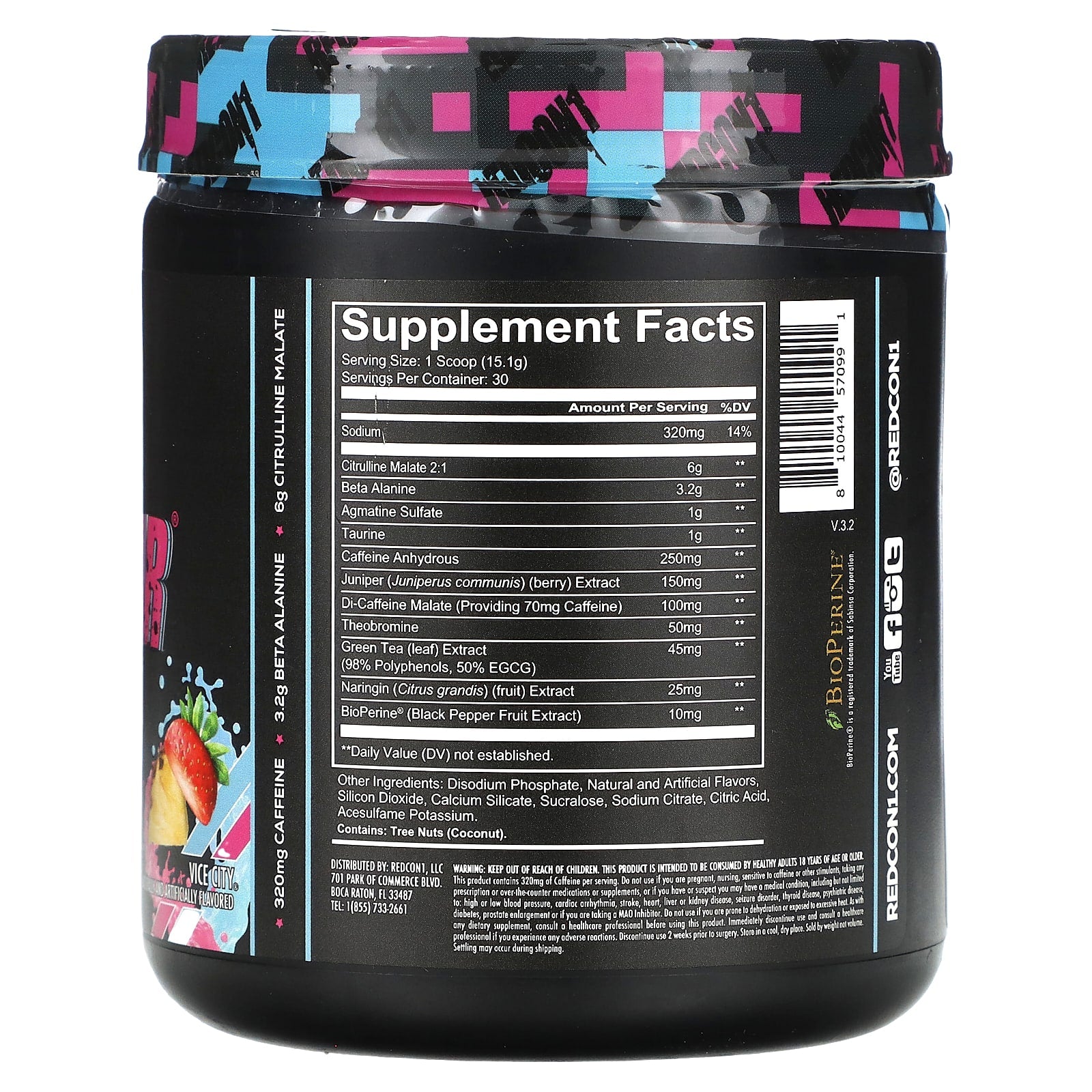 Redcon1, Total War, Pre-Workout, Vice City Strawberry Pina Colada, 15.98 oz (453 g) - Image 2