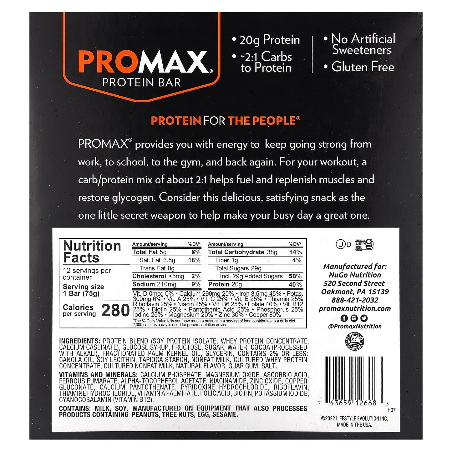 NuGo Nutrition, ProMax Protein Bar, Cookies 'n Cream, 12 Bars, 2.64 oz (75 g) Each - Image 2