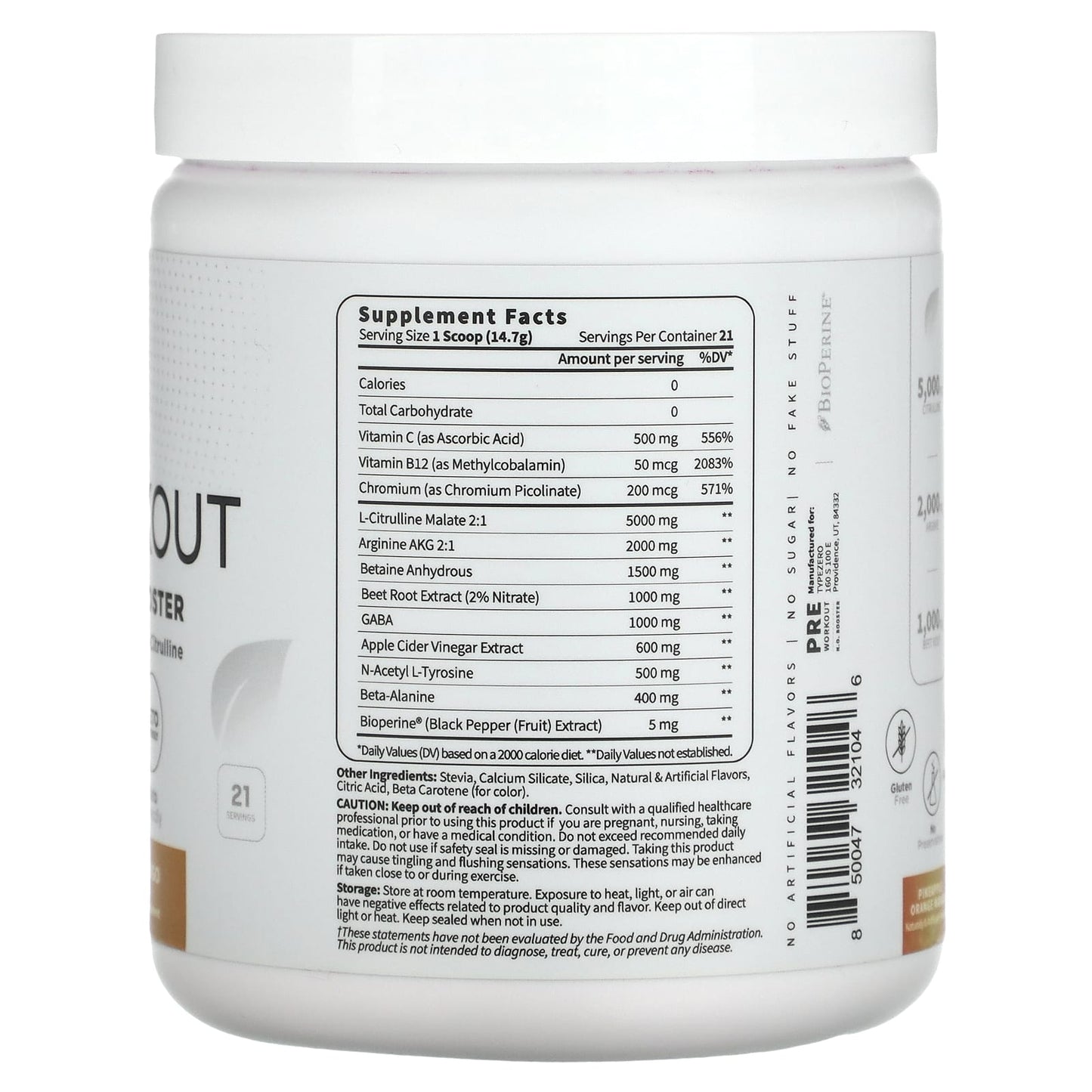 TypeZero, Clean Pre Workout, Stim-Free N.O. Booster, Pineapple Orange Mango, 10.9 oz (309 g) - Image 2