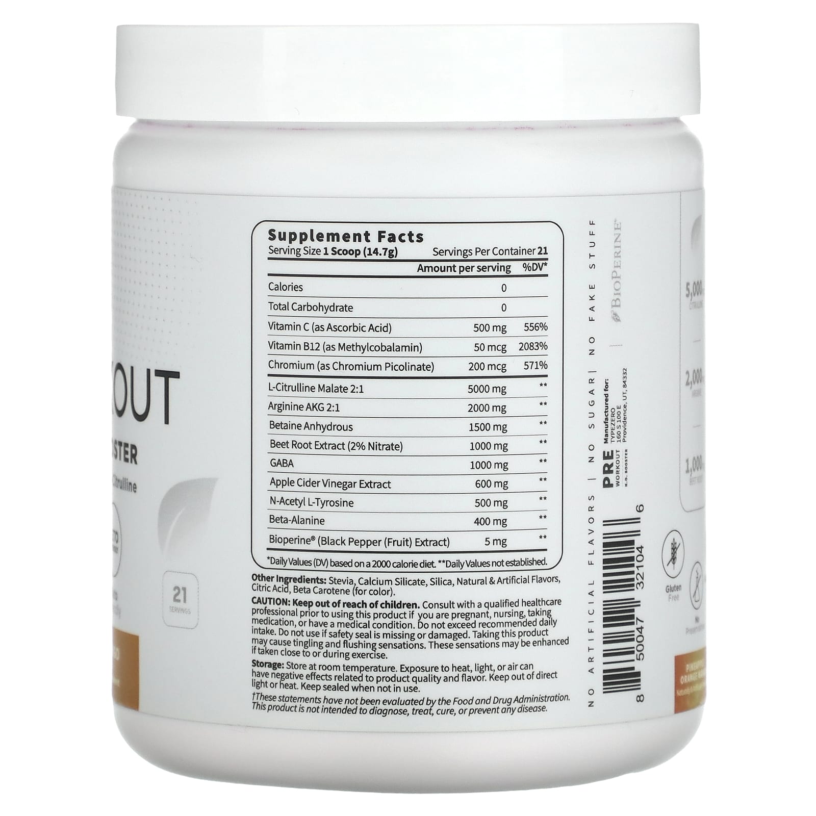 TypeZero, Clean Pre Workout, Stim-Free N.O. Booster, Pineapple Orange Mango, 10.9 oz (309 g) - Image 2