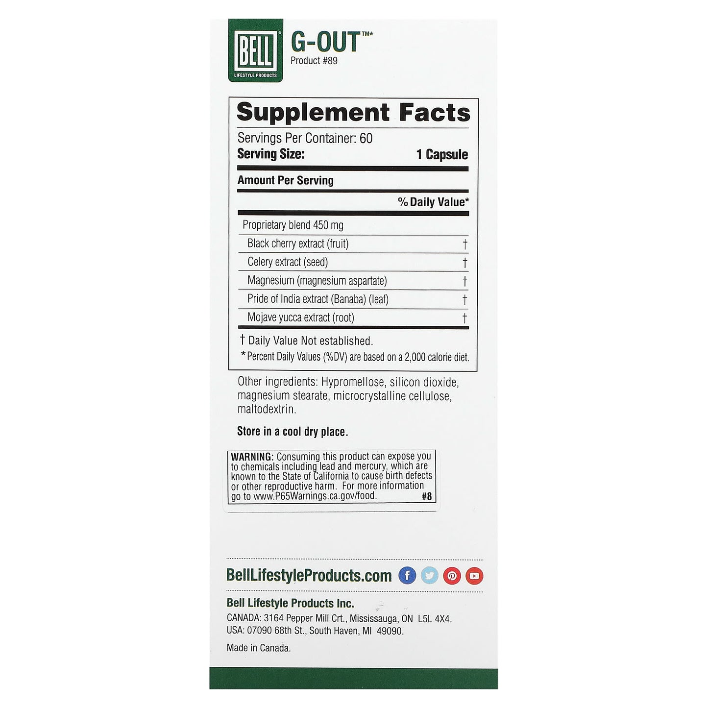 Bell Lifestyle G-Out Uric Acid Control 60 Veggie Capsules - Image 2