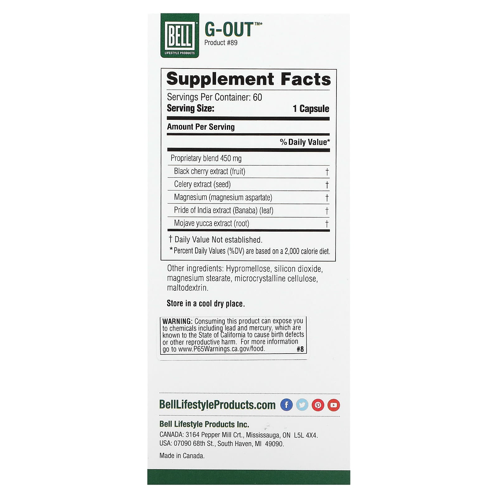Bell Lifestyle G-Out Uric Acid Control 60 Veggie Capsules - Image 2