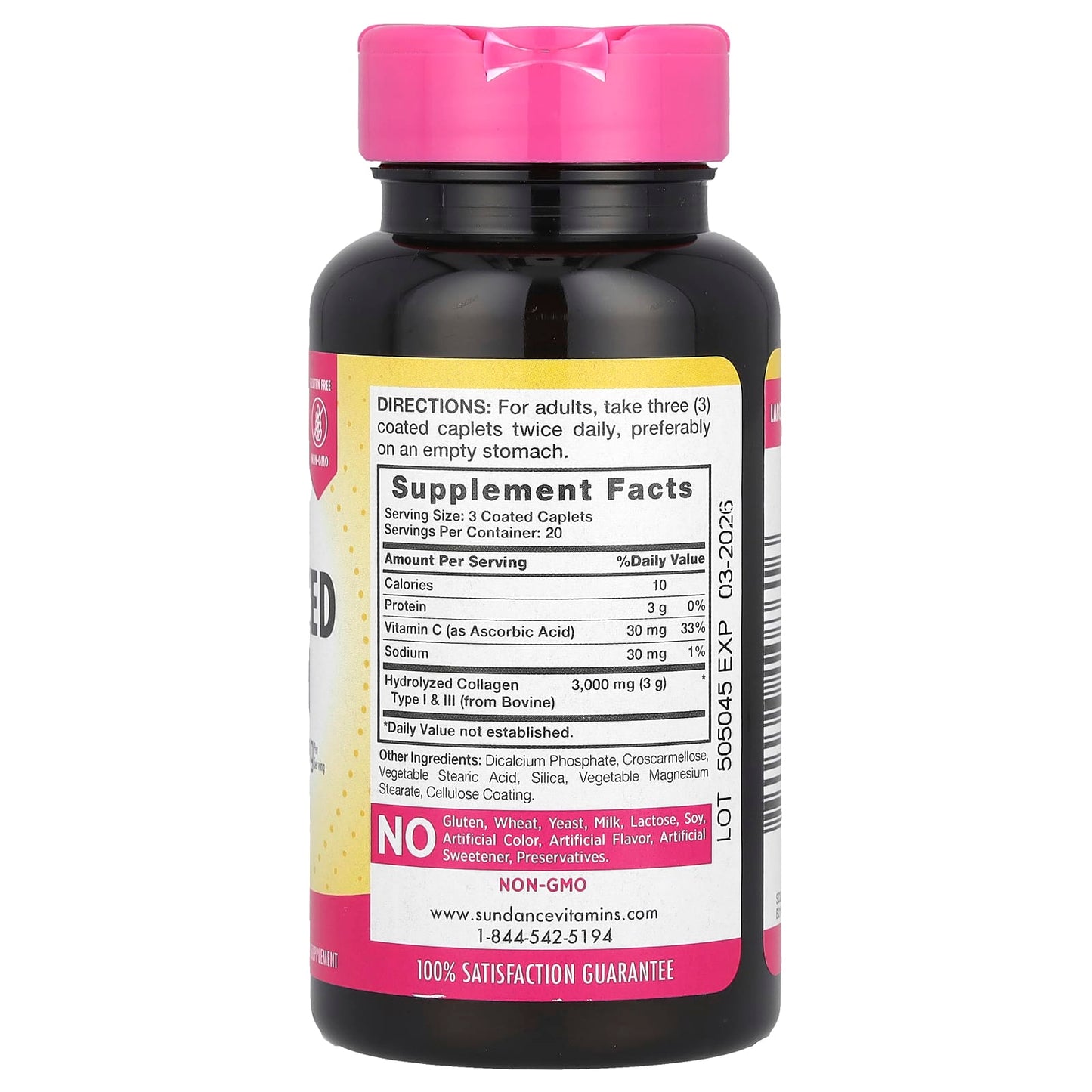 Sundance Vitamins, Hydrolyzed Collagen Type I & III + Vitamin C, 60 Coated Caplets - Image 2