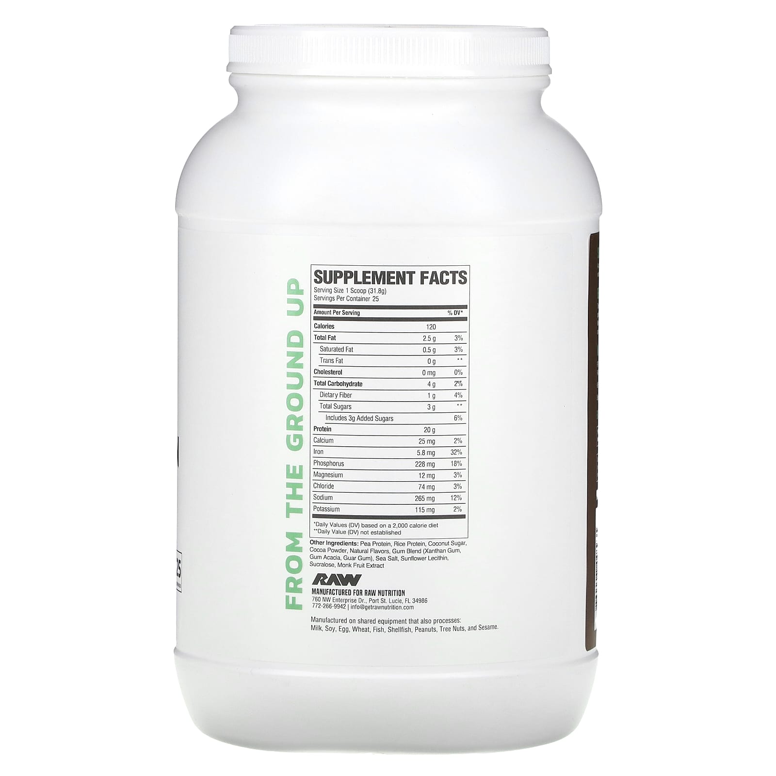 Raw Nutrition, Vegan Protein, Chocolate, 1.75 lbs (795 g) - Image 2