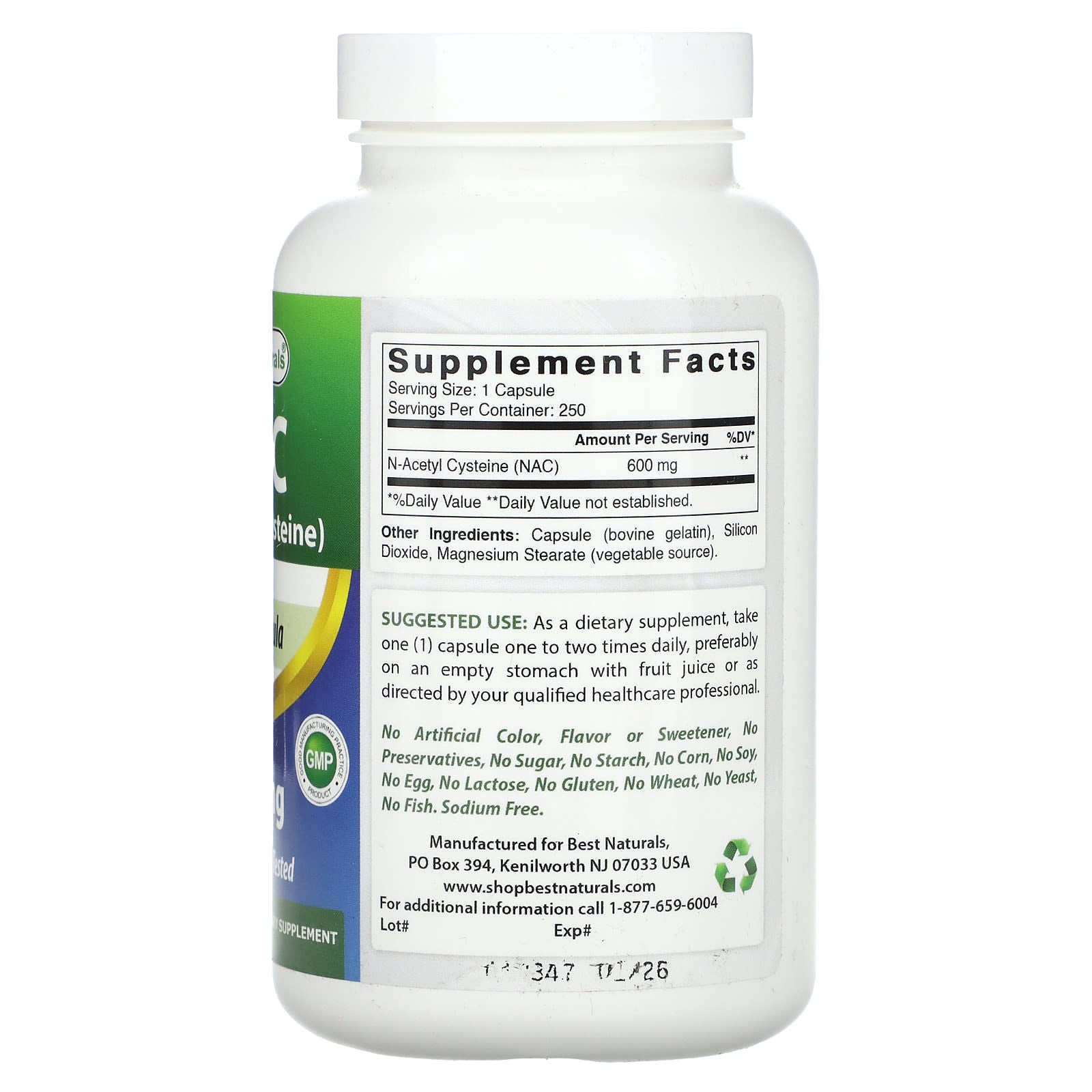 N-Acetyl Cysteine 600mg - 250 Capsules by Best Naturals - Image 2